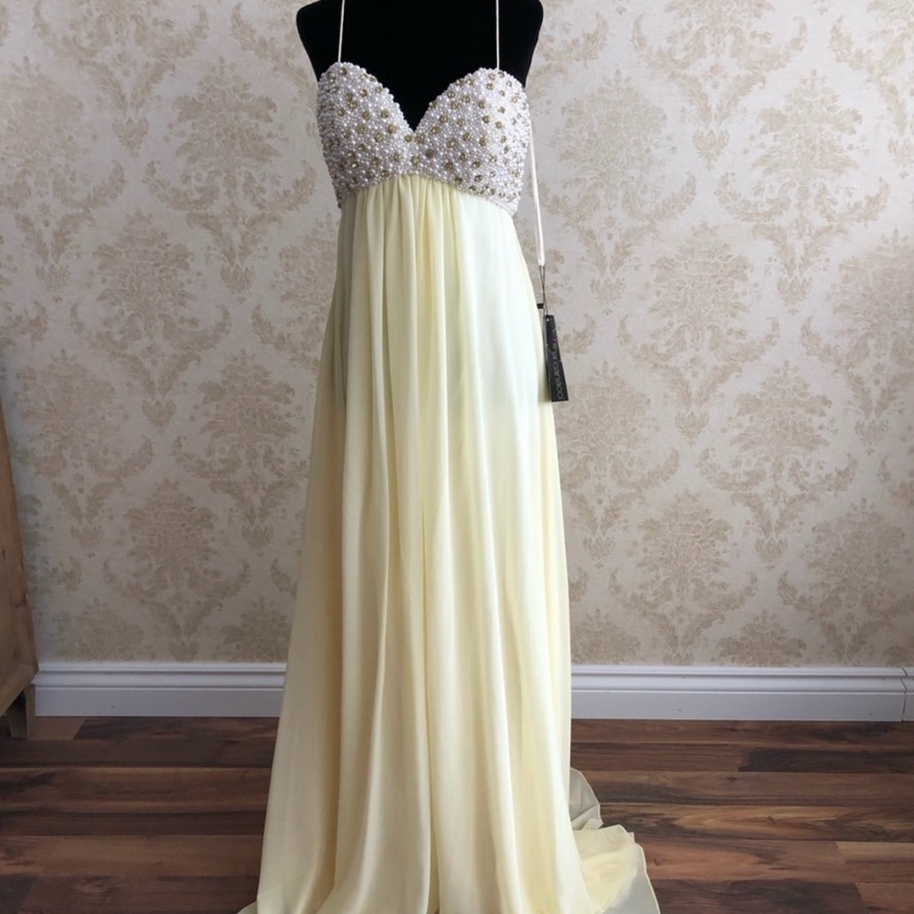 BNWT Nina Canacci Yellow and White Beaded Wedding Or Prom Dress